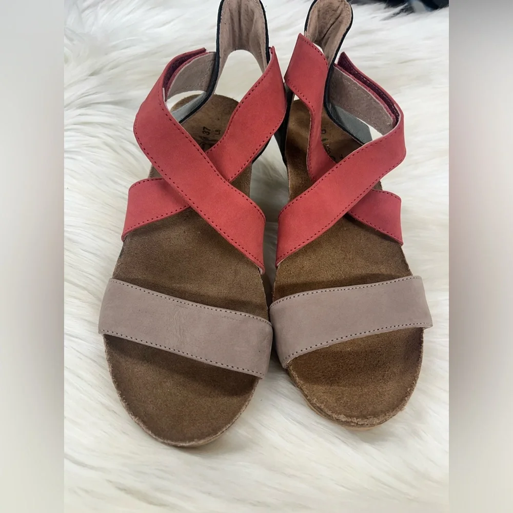 NAOT NEW vixen size 6 6.5 (37) Red Nubuck Ankle Strap Heel Wedge Sandals Shoes - Picture 3 of 10